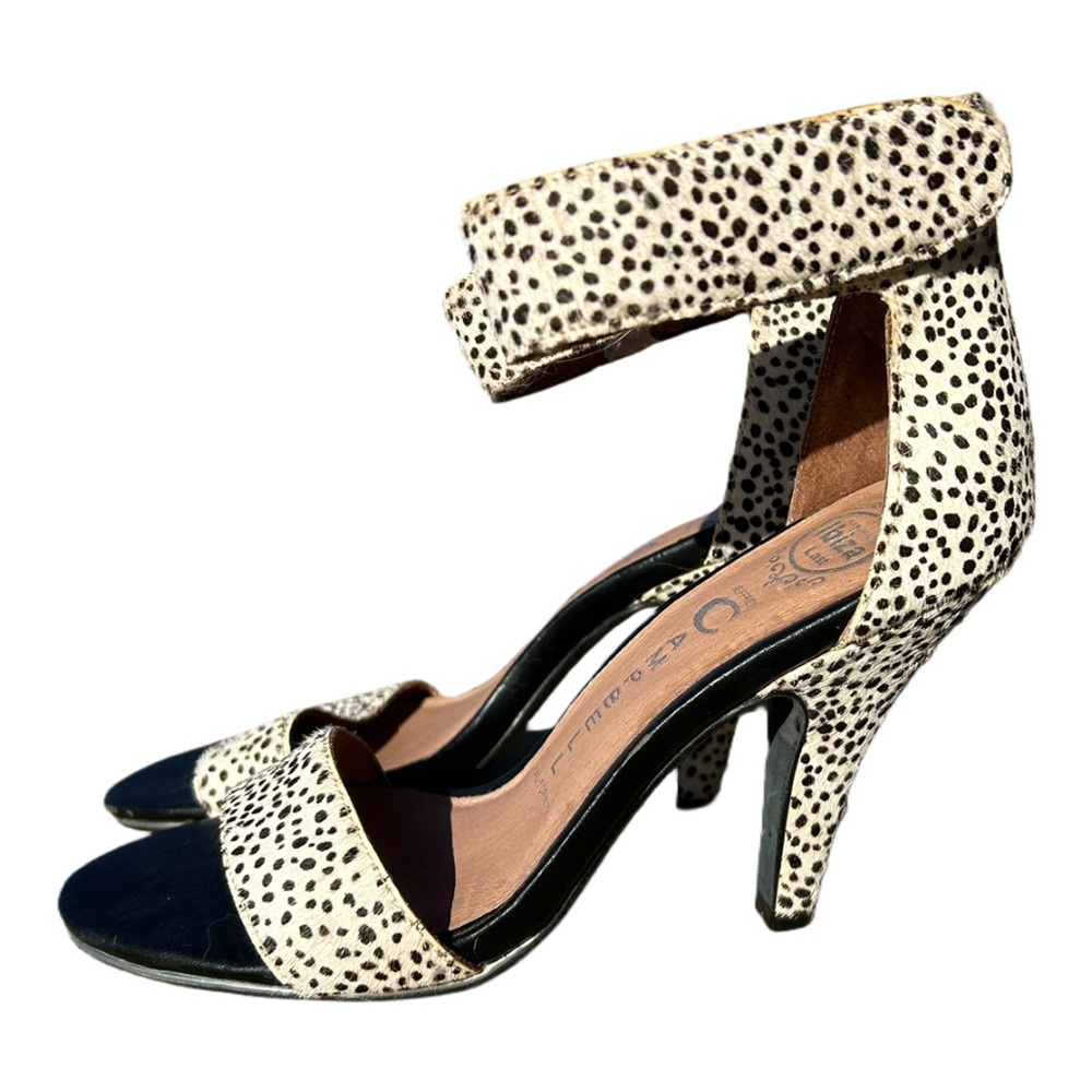 Jeffrey Campbell Charvet Calf Hair Animal Print Ankle Strap Heels Size 7.5